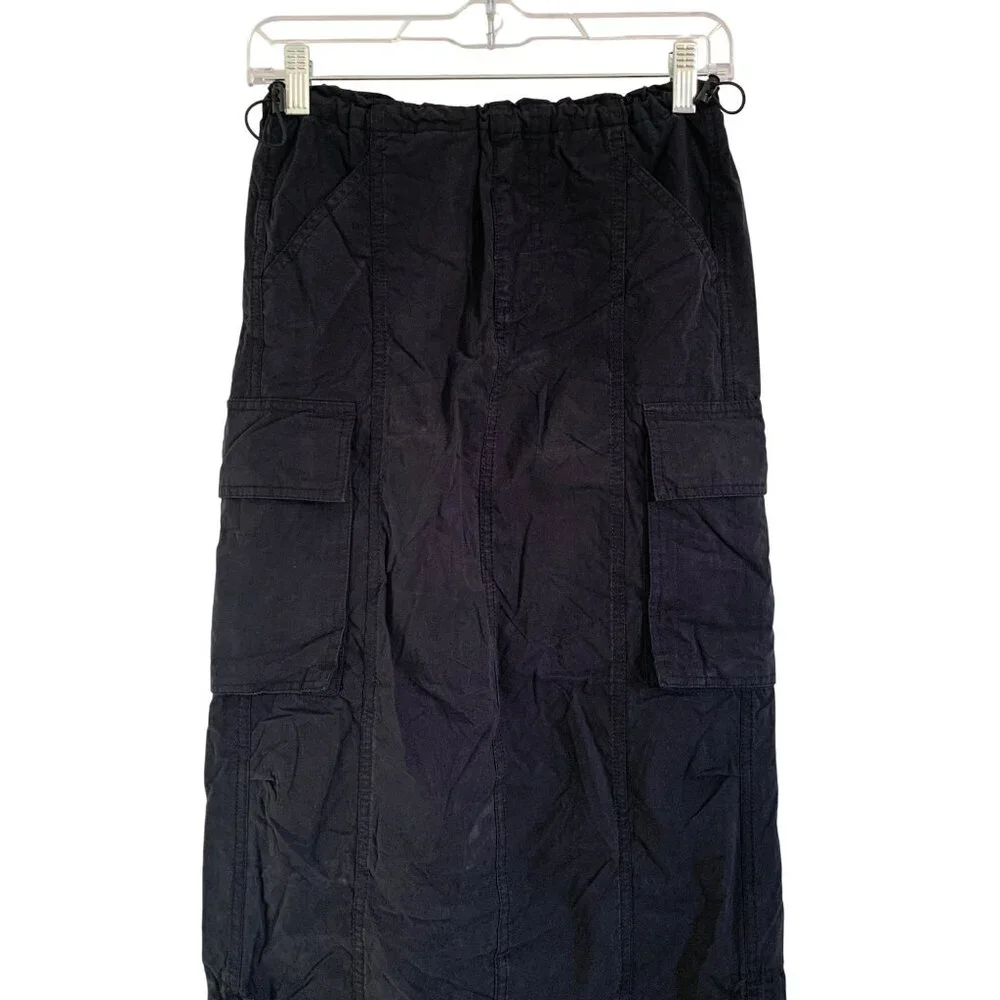 Wild Fable Black Cargo Maxi Skirt Adjustable Drawstring Hem Multiple Pockets XXS - Picture 5 of 13